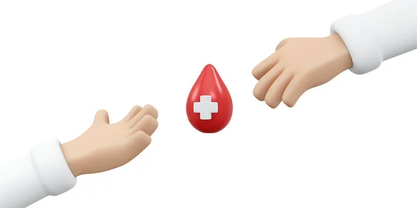 Rendering Hand Holding Blood Drop Red Cross Sign Background Banner — Foto Stock