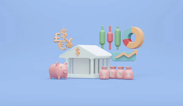 Rendering Money Element Bank Icon Currency Stock Icon Piggy Bank — Stock fotografie