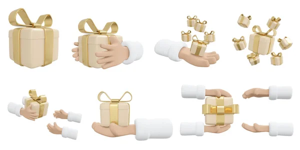 Rendering Set Hand Holding Luxury Gold Gift Box Concept Present — Fotografia de Stock