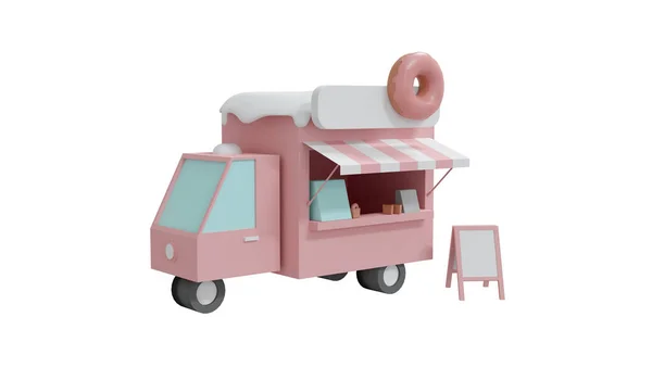 粉色甜甜圈商店供应商的3D渲染在白色背景下被隔离 3D渲染插图卡通风格 — 图库照片