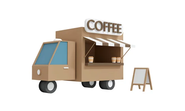 Renderowanie Brązowej Ciężarówki Kawy Izolowane Białym Tle Render Ilustracja Kreskówka — Zdjęcie stockowe