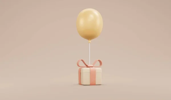 Koncepcja Renderowania Balonu Obecne Pudełko Luksusowy Kolor Beżowy Motyw Miejsca — Zdjęcie stockowe