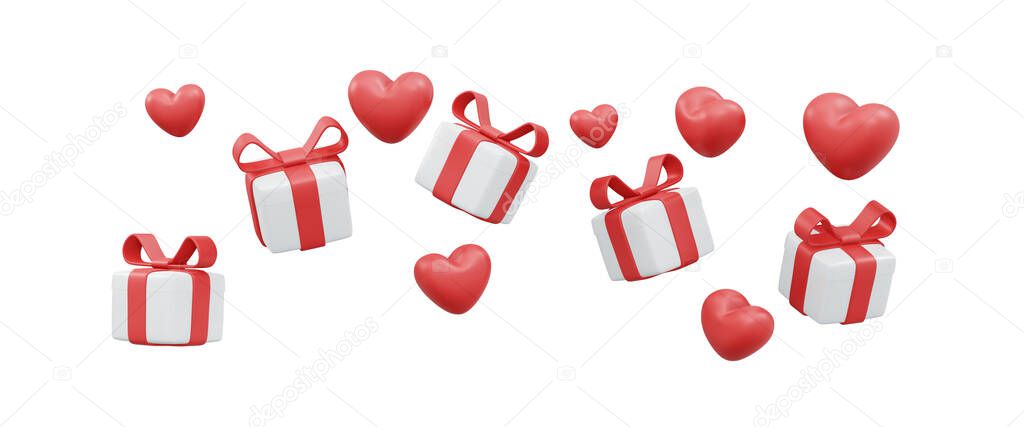 3D Rendering of red gift box concept of present decoration icon collection for commercial design isolated on white background. 3D Render illustration cartoon style.