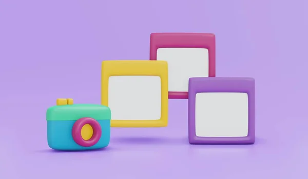 Rendering Camera Frame Icon Space Text Concept Photography Background Render — Stock Photo, Image