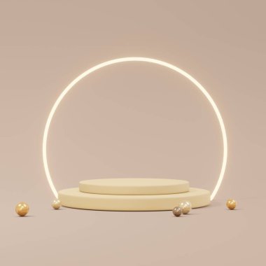 3D Estetik Minimalist Bej Arka plan Podyum Ürün Gösterimi. 3B Çizim Çizim Çizim Biçimi.