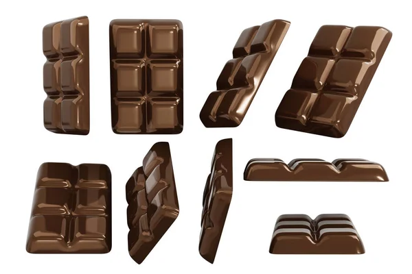 Rendering Girar Barra Chocolate Muitas Vistas Isola Fundo Branco Render — Fotografia de Stock
