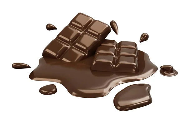 Рендеринг Плавильной Шоколадной Плитки Изолирован Белом Фоне Коммерческого Дизайна Визуализация — стоковое фото