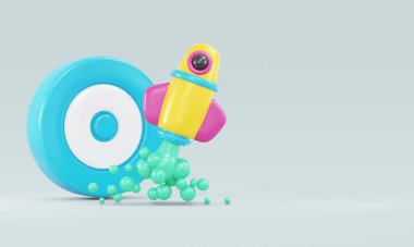 Uzay gemisinin hedef iş konseptiyle uzaya fırlatılması. 3d canlandırma çizim çizim biçimi.