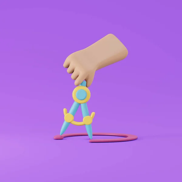 Rendering Hand Using Compass Math Background Render Illustration Cartoon Style — 스톡 사진