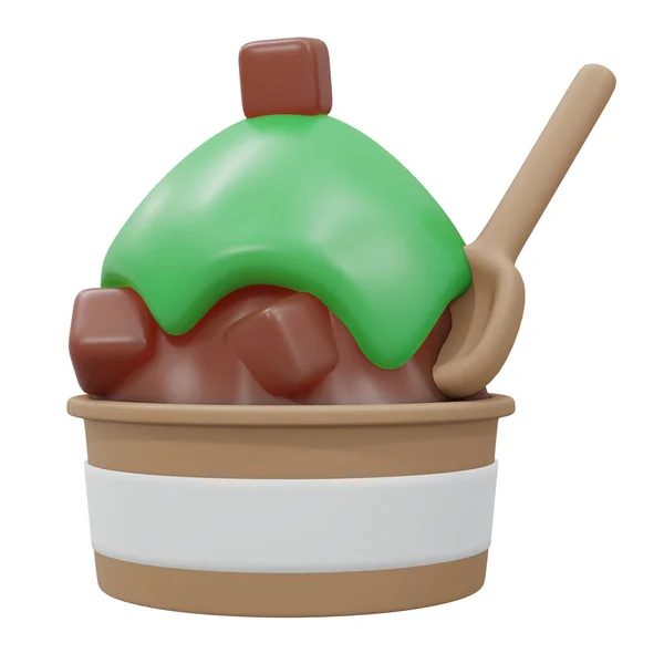 Rendering Cup Chocolate Green Tea Ice Cream Soft Ice Isolated — 스톡 사진