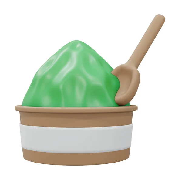 Rendering Cup Green Tea Ice Cream Soft Ice Isolated White — 스톡 사진