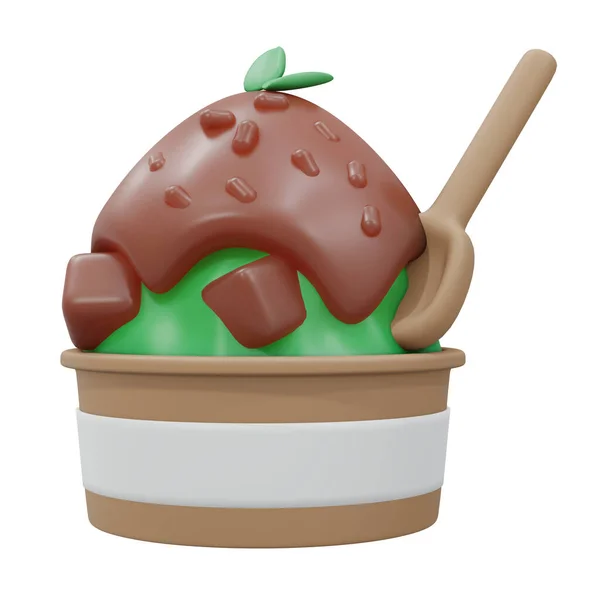 Rendering Cup Green Tea Red Bean Ice Cream Soft Ice — 스톡 사진