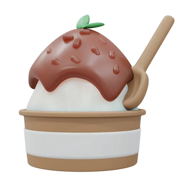 Rendering Cup Milk Red Bean Topping Ice Cream Soft Ice — 스톡 사진