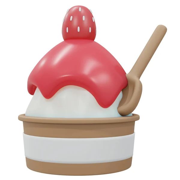 Rendering Cup Srawberry Ice Cream Soft Ice Isolated White Render — 图库照片