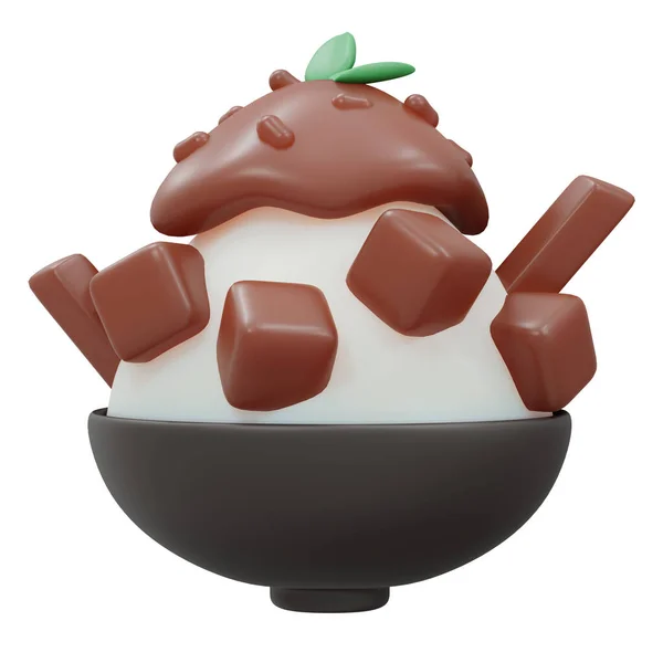 Rendering Chocolate Red Bean Topping Bingsu Shaved Ice Isolated White — Photo