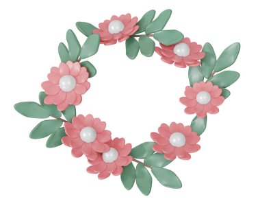 3D Rendering set of flower for round circle card or presentation decoration isolated on white background. 3d render cartoon style.