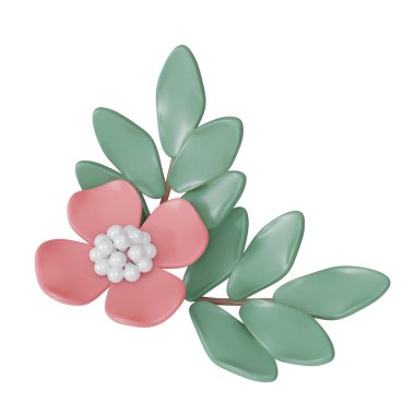 3D Rendering set of flower for corner card or presentation decoration isolated on white background. 3d render cartoon style.