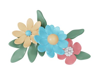 3D Rendering set of flower for corner card or presentation decoration isolated on white background. 3d render cartoon style.