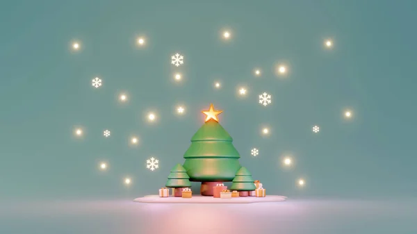 Rendering Concetto Scatola Regalo Albero Natale Stella Lucida Sfondo Blu — Foto Stock