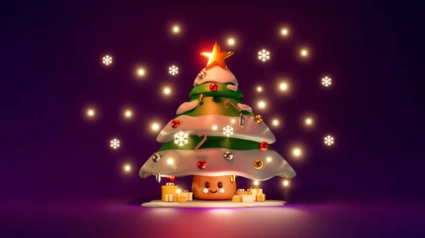 Αποτύπωση Έννοια Του Δώρου Κουτί Και Χριστουγεννιάτικο Δέντρο Στο Σκοτάδι — Φωτογραφία Αρχείου