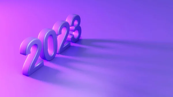 Rendering Van 2023 Nummer Gelukkig Nieuwjaar Abstracte Neon Licht Achtergrond — Stockfoto