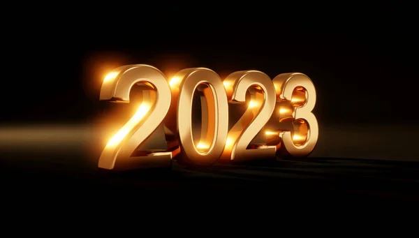 Rendering Von 2023 Zahl Frohes Neues Jahr Gold Und Schwarzem — Stockfoto