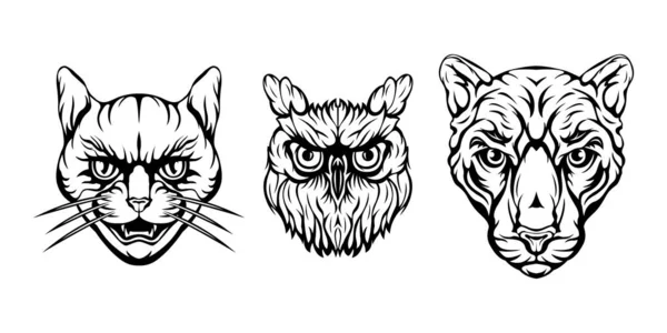 Cara Animal Ilustración Vectorial Aislada Diseño Animales Salvajes Para Tatuaje — Archivo Imágenes Vectoriales