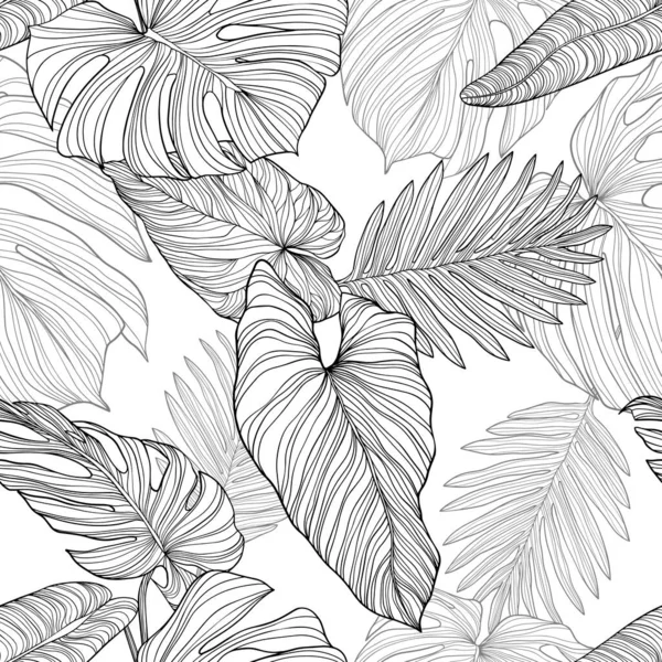 Patrón Con Hojas Tropicales Ilustración Vectorial Dibujada Mano — Vector de stock