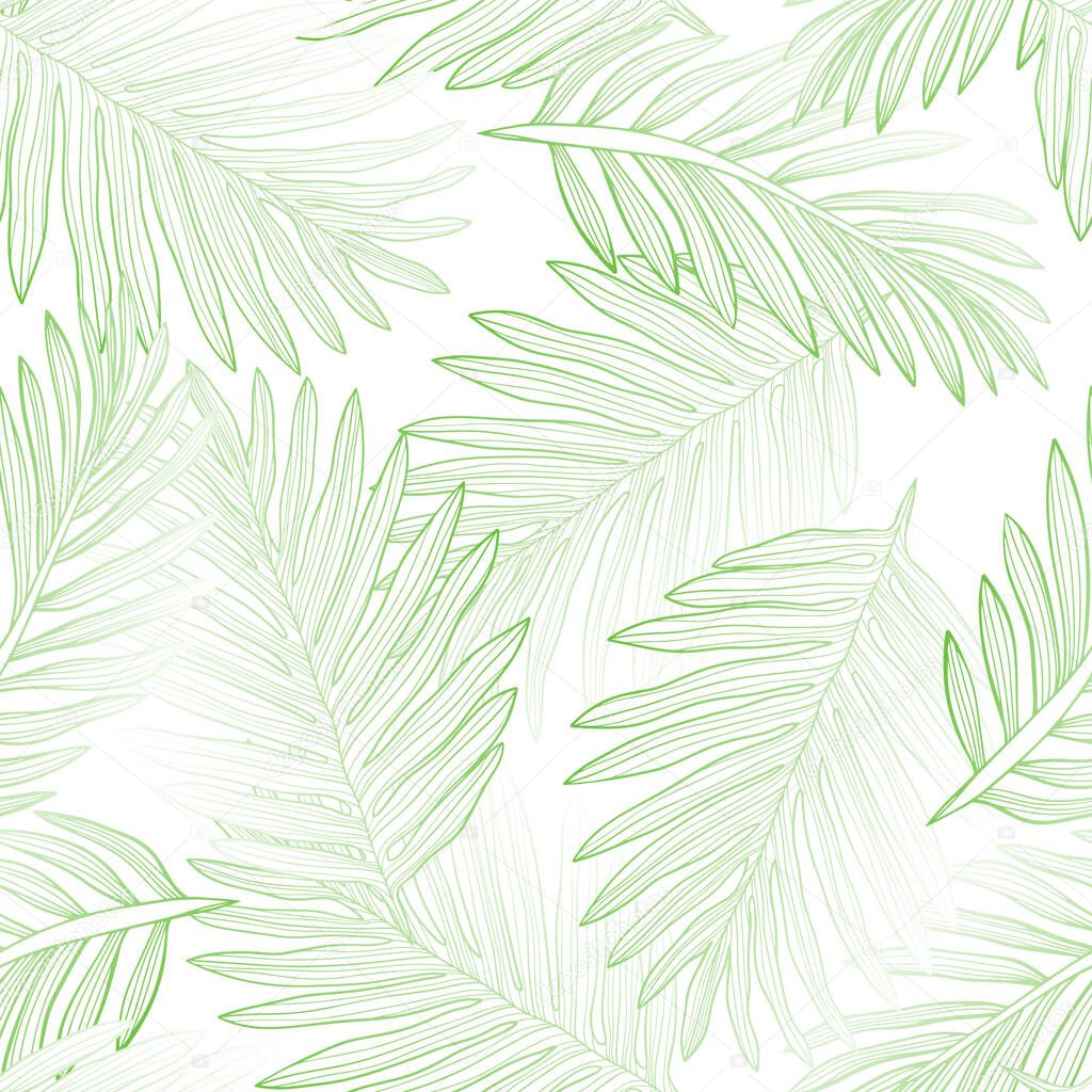Pattern with tropical leaves. Hand drawn vector illustration.