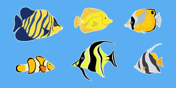 Färgglad Tropisk Fisksamling Olika Tropiska Fiskar Vektor Illustration För Bakgrund — Stock vektor