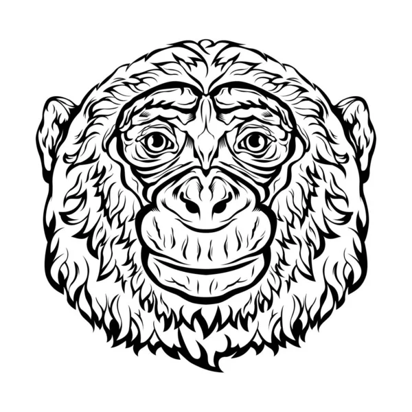 Černobílá Ruka Nakreslená Opičí Tváří Vektorové Ilustrační Maskot Umění — Stockový vektor