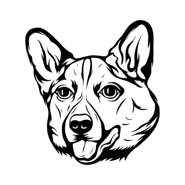 Elle Çizilmiş Köpek Yüzü Siyah Beyaz Corgi Vektör Illüstrasyon Maskot — Stok Vektör