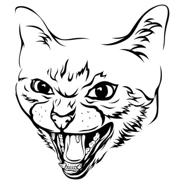 Angry cat. Vector isolated illustration. Black color on white background image.