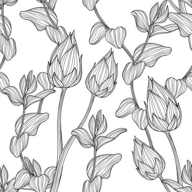 Çiçekli ve yapraklı desen. Vektör el çizildi