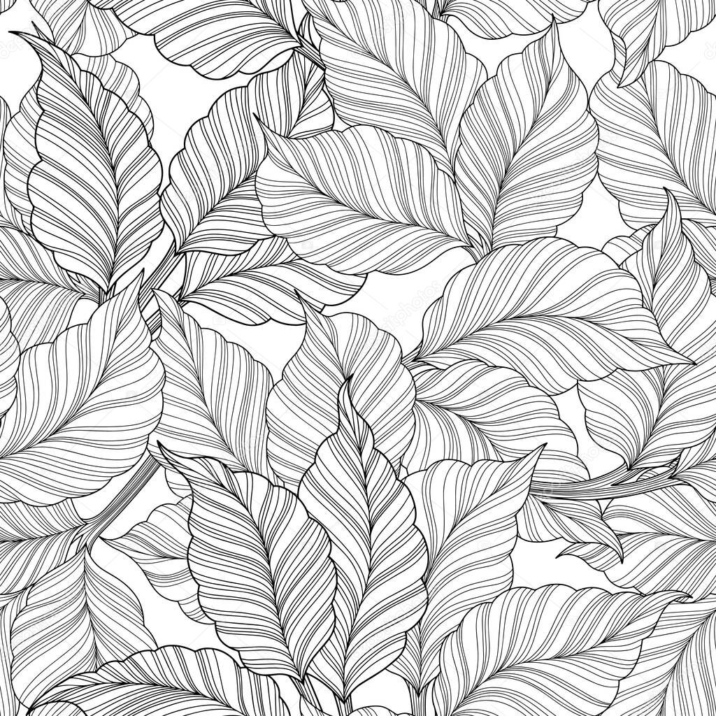 Pattern with leaves. Vector hand drawn