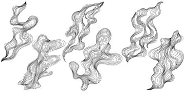 Soyut şekiller seti. El çizimi vektör çizimleri. Mürekkep boyama biçimi bileşimi