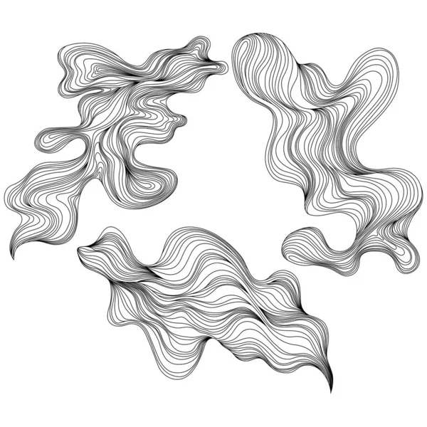一组抽象的形状 手绘矢量图解 水墨画风格作曲 — 图库矢量图片