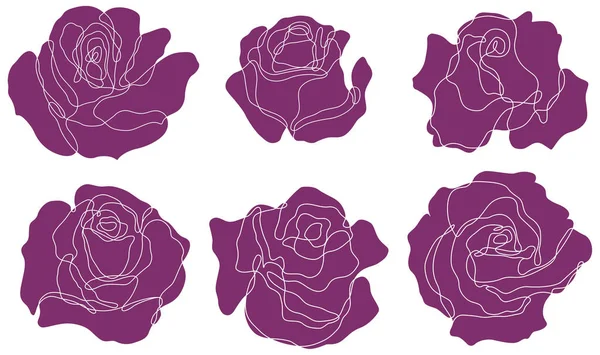 Rose Flower Outline Vector Set Hand Drawn Sketches Line Drawing — Image vectorielle
