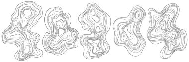 Set of abstract tree rings. Vector topographic map design elements. Contour map concept. Thin wavy lines.