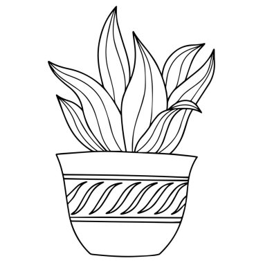 Hand drawn doodle. Houseplant vector. Interior plant in pot.