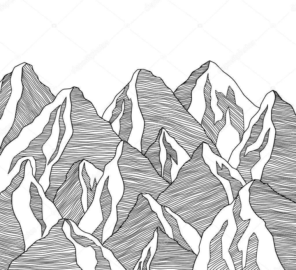 Mountain futuristic illustration.Vector background wavy lines. Nature sketch. Abstract landscape.