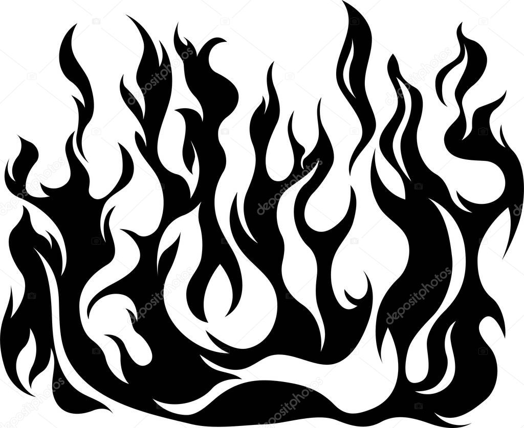 Fire flames isolated on white background. Tribal tattoo design.