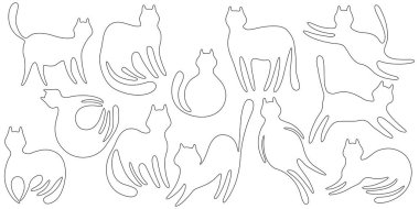 Funny and cute cats. Cartoon doodle vector collection. Illustration of character black cat. Stylish kitten set.