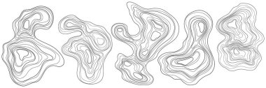 Set of abstract tree rings. Vector topographic map design elements. Contour map concept. Thin wavy lines.