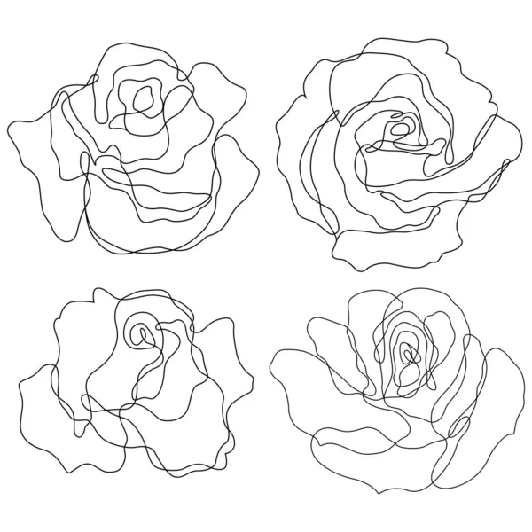 Rose Flower Outline Vector Set Hand Drawn Sketches Line Ink — Stockvector