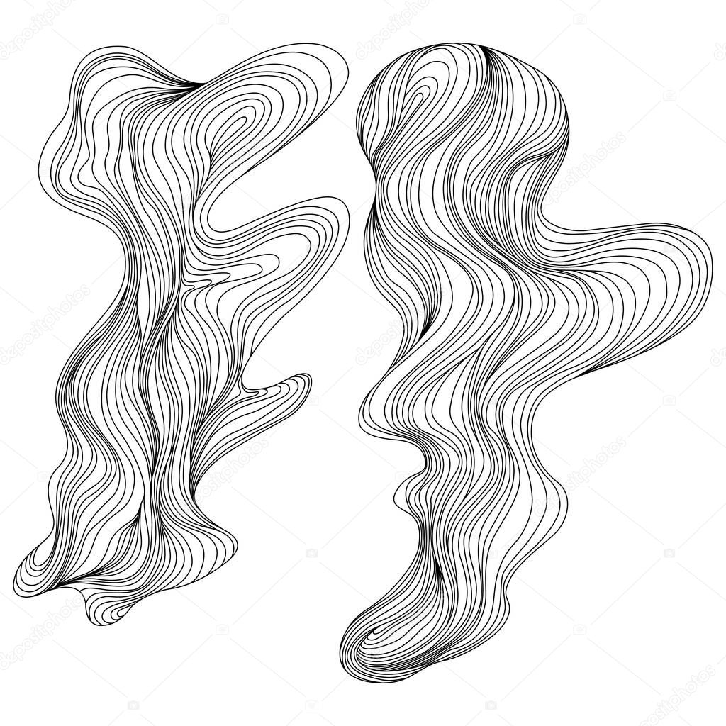 Set of abstract shapes. Hand drawn vector illustrations. Ink painting style composition