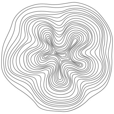 Soyut ağaç halkaları. Vektör topografik harita konsepti. Kusursuz bir geçmişi var. Beyaz üzerine ince siyah çizgiler