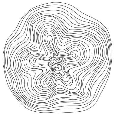 Soyut ağaç halkaları. Vektör topografik harita konsepti. Kusursuz bir geçmişi var. Beyaz üzerine ince siyah çizgiler
