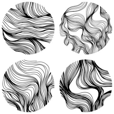 Set of abstract design. Circle dynamic waves and lines. Hand drawn simple shapes.