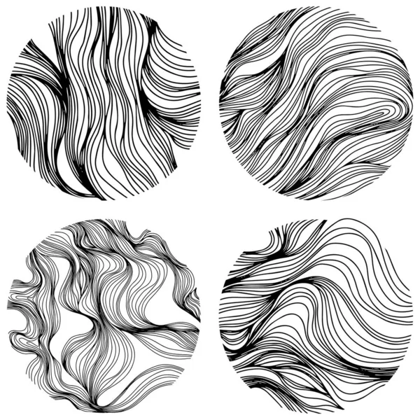 Set Abstract Design Circle Dynamic Waves Lines Hand Drawn Simple — 图库矢量图片